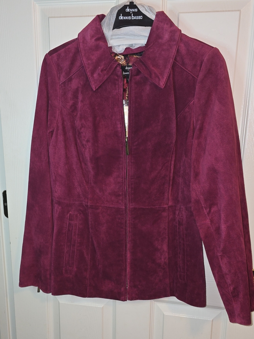 dennis basso Plum Suede Zip-Front Jacket